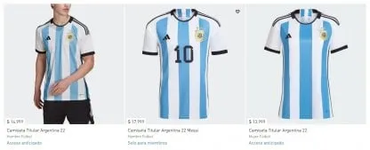 Precios de camisas nueva selección